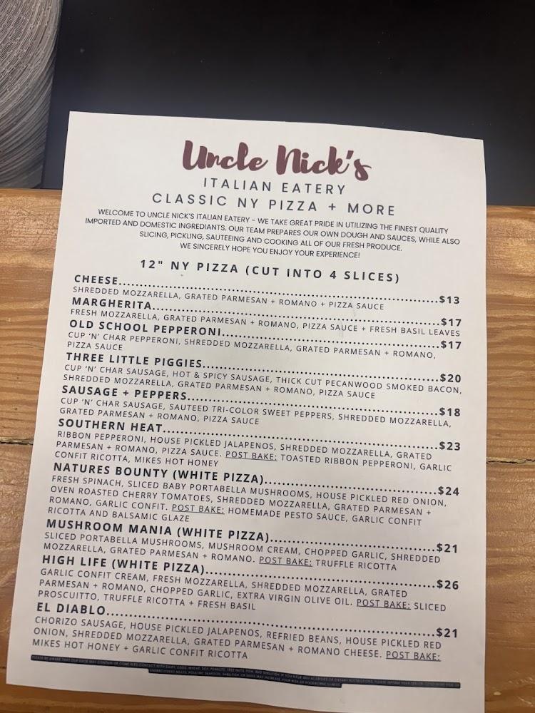 Uncle Nicks Pizza Menu image 1